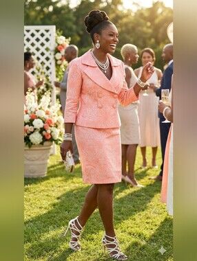 Vintage Zelda Skirt Wedding Guest Jackie O Madmen Coral Paisley Cocktail Sz 12